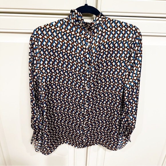 Zara Women’s Geometric Print Tie Neck Button Back Blouse Long Sleeve Office Date - Picture 8 of 9